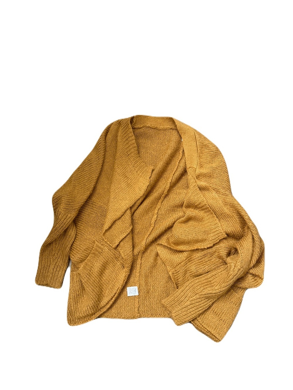 Cozy Open-Front Mustard Knit Cardigan Sweater with pockets size Small